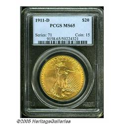 1911-D $20 MS65 PCGS. Surprisingly lustrous, the 