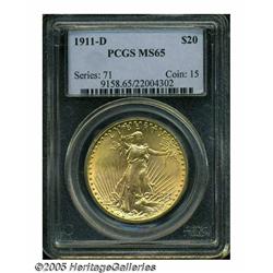 1911-D $20 MS65 PCGS. Fully struck, the finely gr