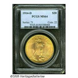 1914-D $20 MS64 PCGS. This '14-D shows apricot-go