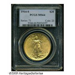 1914-S $20 MS64 PCGS. Well struck with a few mino