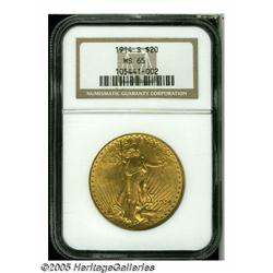 1914-S $20 MS65 NGC. This orange-gold survivor is