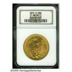 1914-S $20 MS65 NGC. Sharply struck with bright, 