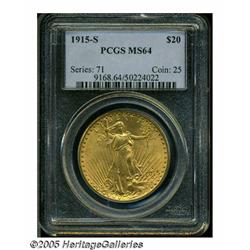 1915-S $20 MS64 PCGS. Pinpoint striking details a