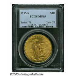 1915-S $20 MS65 PCGS. A true Gem with surfaces th
