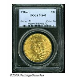 1916-S $20 MS65 PCGS. Bright mint luster with a l
