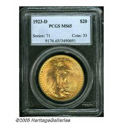1923-D $20 MS65 PCGS. Lovely Gem example with dee