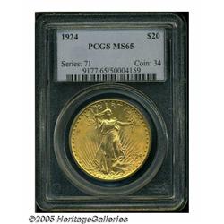 1924 $20 MS65 PCGS. Lustrous surfaces display apr