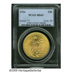 1926 $20 MS65 PCGS. Well struck Gem example with 