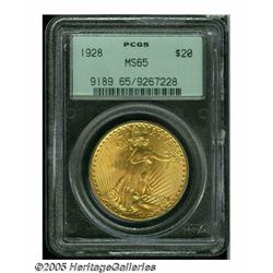 1928 $20 MS65 PCGS. This older holder Gem exhibit
