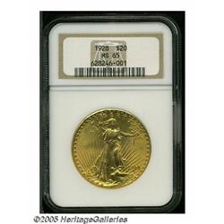 1928 $20 MS65 NGC. Attractive peach-gold surfaces