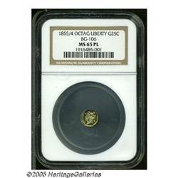 1855/4 25C Liberty Octagonal 25 Cents, BG-106, R.