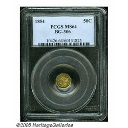 1854 50C Liberty Octagonal 50 Cents, BG-306, R.4,