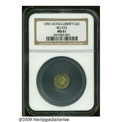 1855 $1 Liberty Octagonal 1 Dollar, BG-533, Low R