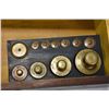 Image 2 : Antique balance scale on single drawer marble topped base plus a selection of graduated weights