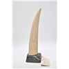 Image 2 : Scrimshaw walrus tusk signed on soapstone base, includes Canada Eskimo Art's Tag by Jack Piliklak, 1