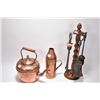 Image 1 : Two pieces of antique copper and brass including kettle and carafe and a barley twist companion set 