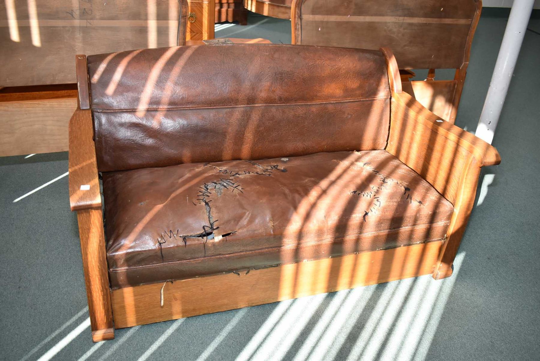 Antique Oak Hide A Bed With Leather Upholstery Made By Kroehler Antique Oak Hide A Bed