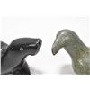 Image 2 : Two soapstone carvings including a bird with Canada Eskimo art sticker and stylized walrus, 10" in l