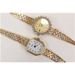 Two vintage 14kt tri-gold Geneve wrist watches including one with diamond bezel