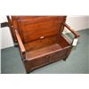 Image 2 : Antique English oak, tudor style convertible entry table/bench with lift seat storage, with original