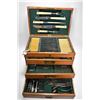 Image 2 : Antique quarter cut oak custom flatware chest with lidded top and three fitted drawers containing tw