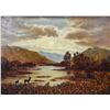 Image 1 : Gilt framed oil on canvas painting of moody landscape with wildlife in the style of artist and signe