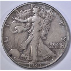 1938-D WALKING LIBERTY HALF DOLLAR, XF