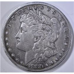 1880-CC MORGAN DOLLAR, XF rim bump