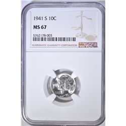 1941-S MERCURY DIME, NGC MS-67