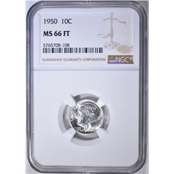 1950 ROOSEVELT DIME, NGC MS-66 FT