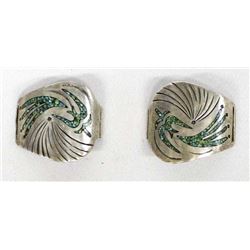 Navajo Sterling Chip Inlay Turquoise Watch Tips