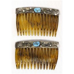Vintage Navajo Sterling Turquoise Hair Combs