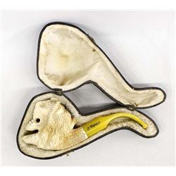 Carved Meerchaum Lion Head Pipe and Case
