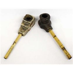 2 Native American Pipes with Bamboo Stems