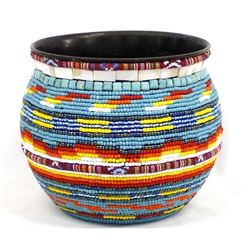 Hand Beaded Metal Jar by Kathy Kills Thunder