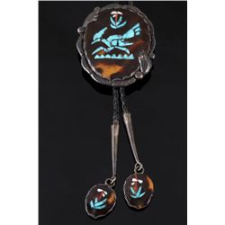 Navajo Tortoise Shell & Turquoise Inlaid Bolo Tie