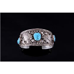 Navajo Signed Sleeping Beauty Turquoise Bracelet