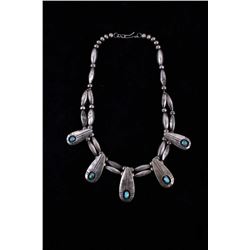 Navajo Native American Silver & Turquoise Necklace