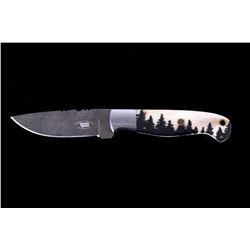 Montana Forest Scrimshaw Damascus Knife Bozeman