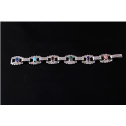 Navajo Signed Mutlistone Sterling Bracelet