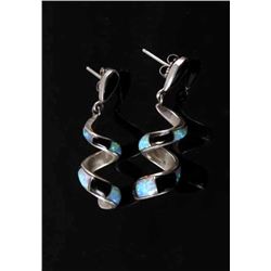 Navajo Sterling White Fire Opal & Jet Earrings
