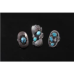 Collection of Navajo Silver & Turquoise Rings