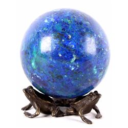 Azurite & Malachite Polished Stone w/ Bronze Stand