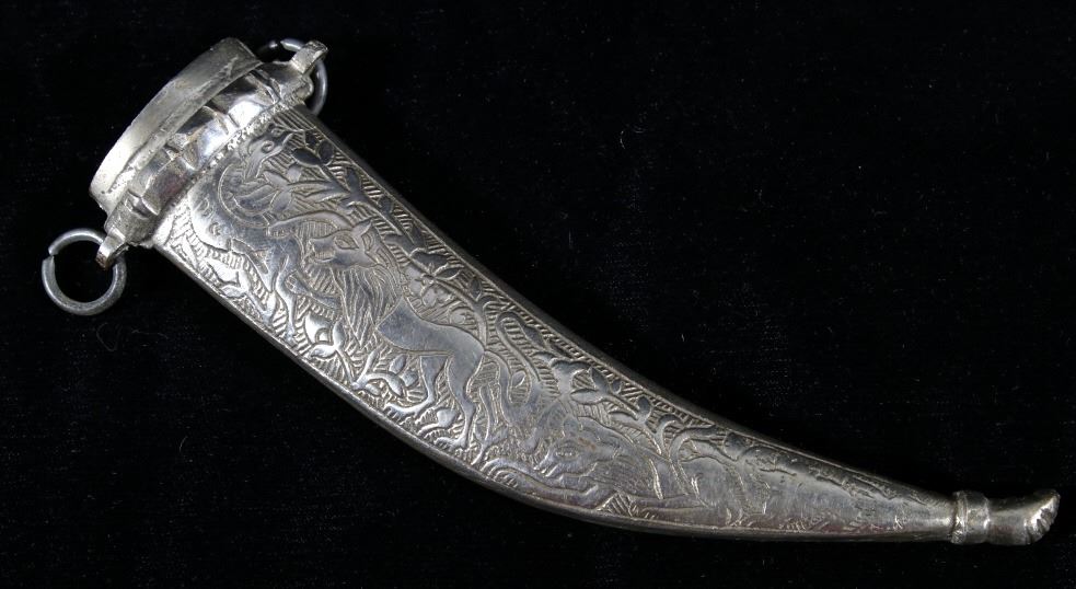 Turkish Tooled Curved Knife With Horn Handle