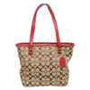 Image 1 : Coach Brown Monogram Canvas Red Leather Trim Tote Bag