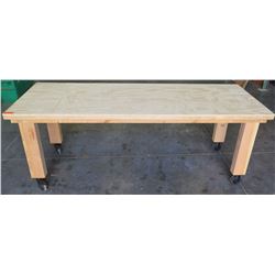 Rolling Wooden Utility Table on Wheels 8’L x 3’D x 37”H