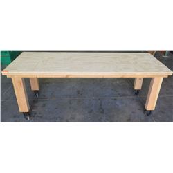 Rolling Wooden Utility Table on Wheels 8’L x 3’D x 37”H