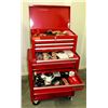 Image 1 : Waterloo Standing Red Metal Rolling Tool Box w/ Multiple Misc Tools