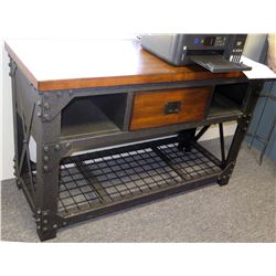 Modern Metal & Wood Table w/ Drawer & Undershelf