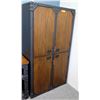 Image 1 : Modern Metal & Wood 4-Door 6-Shelf Cabinet w/ Lock & Key